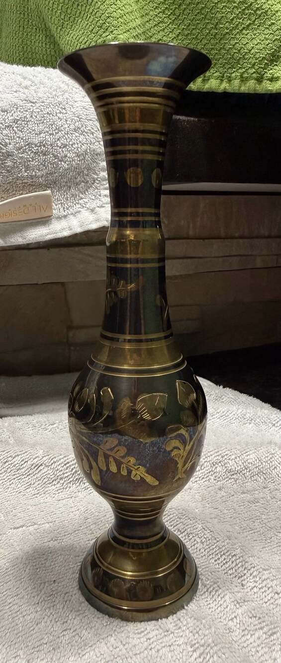 Jainson Vintage Brass Etched Floral Bud Vase